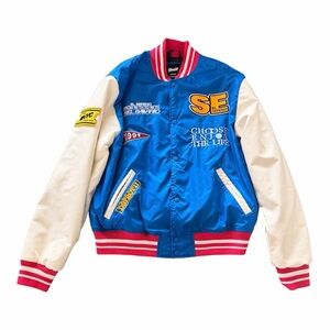 Pull & Bear STWD Varsity Jacket Blue Cream Graphic Bomber El Sereno Size L